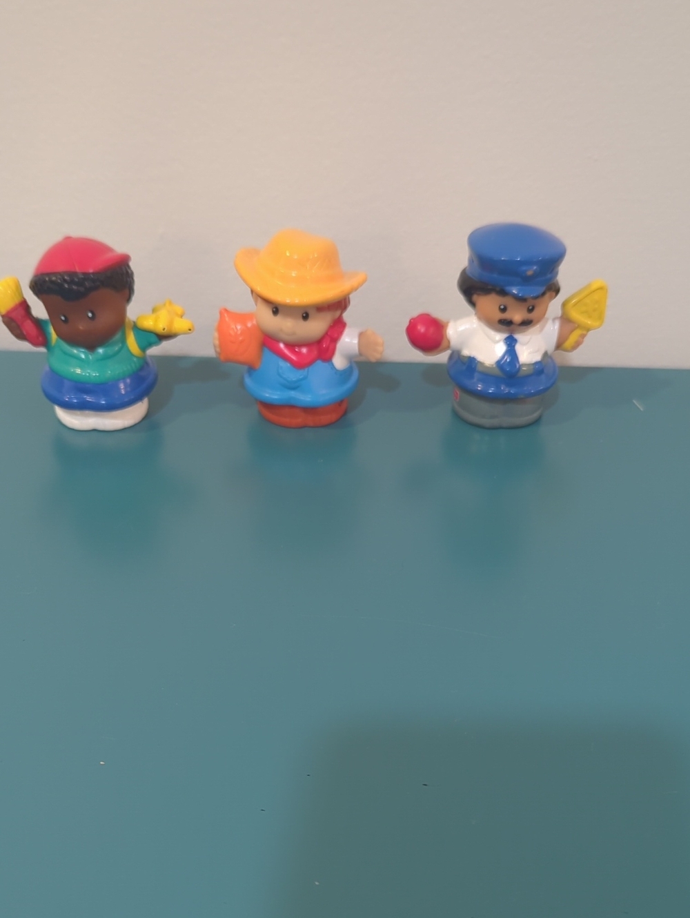 Lot of 3 Fisher Price Little People Farmer Yellow Hat, Boy With Plane, Crosswalk
